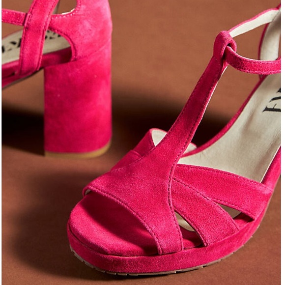 New Esska Anthropologie Valerie 10 Fuchsia T-Strap Suede Leather Platform Heels - Picture 3 of 6